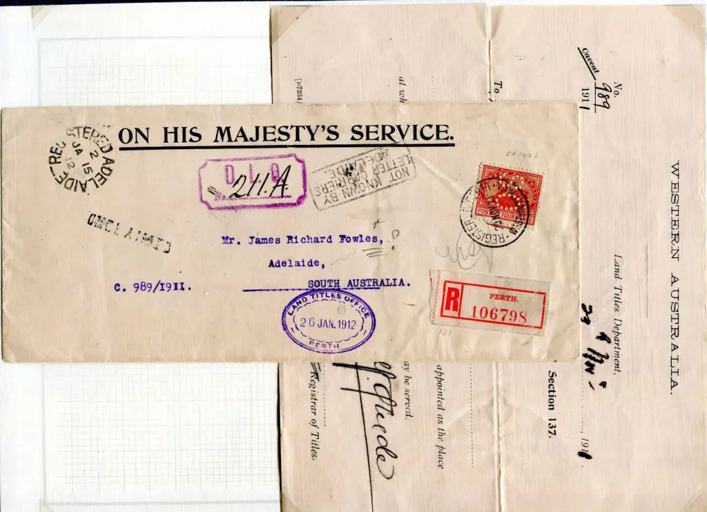 1911 (29th Nov) OHMS long printed env from Perth ... Image 1++