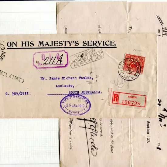 1911 (29th Nov) OHMS long printed env from Perth ...