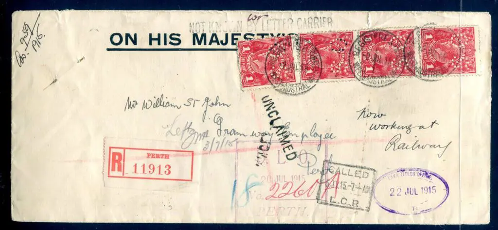 1915 (2nd Jul) Land Titles Office long OHMS env ... Image 1++