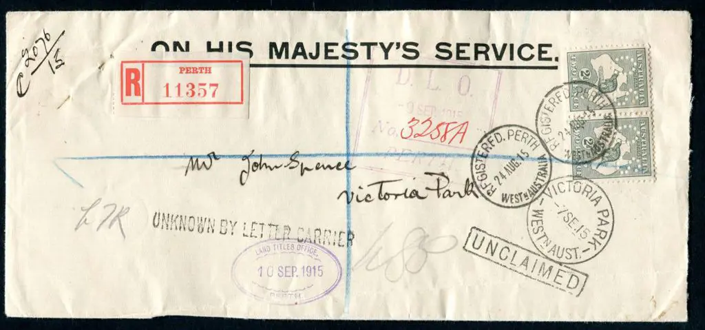 1915 (24th Aug) Land Titles Office OHMS env to ... Image 1++