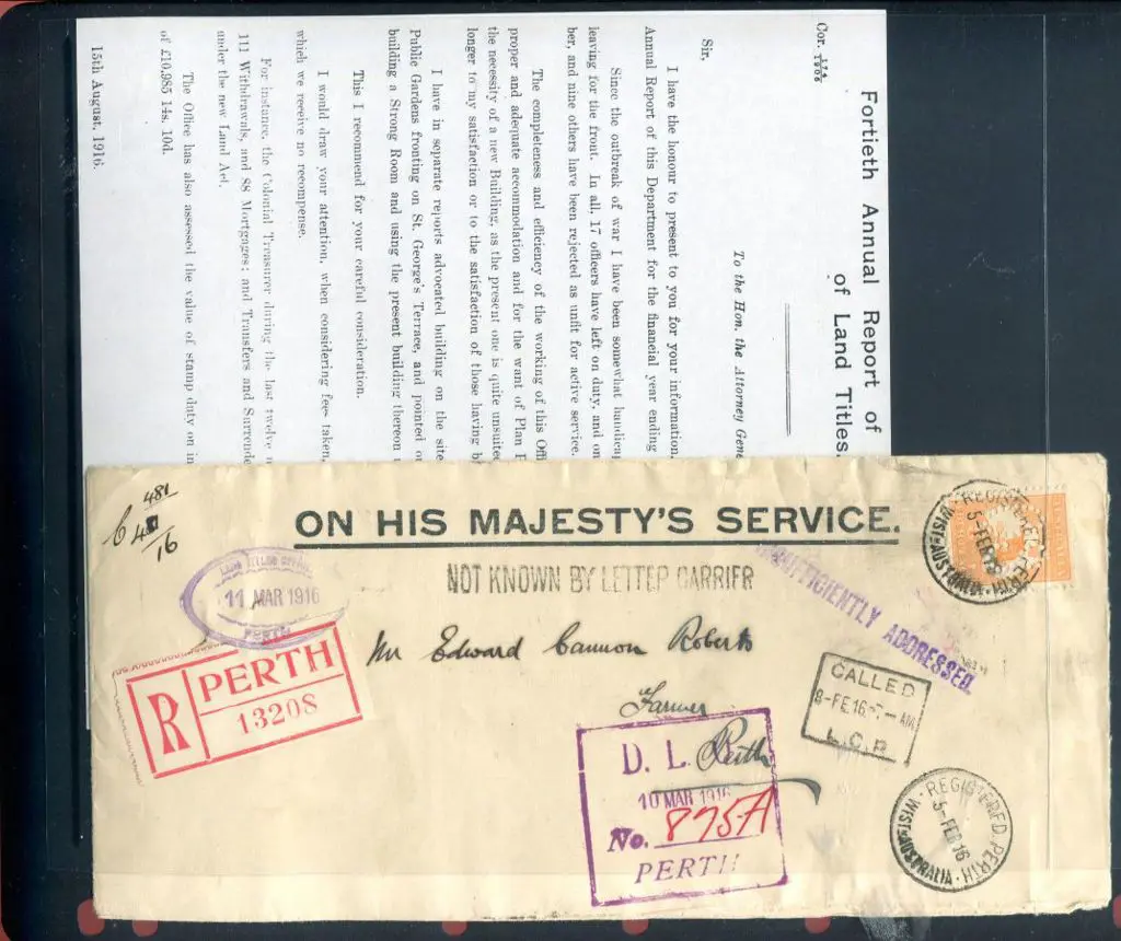 1916 (5th Feb) OHMS Land Titles Office long cover ... Image 1++
