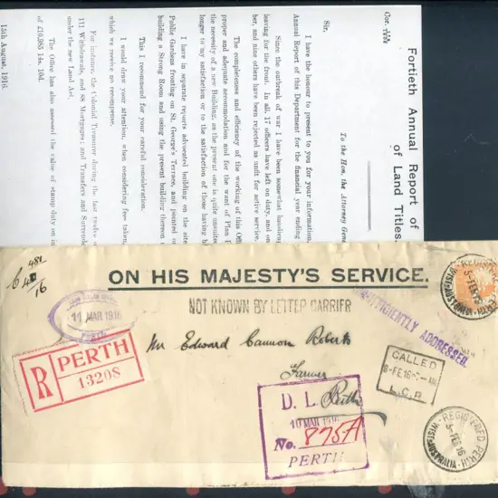 1916 (5th Feb) OHMS Land Titles Office long cover ...