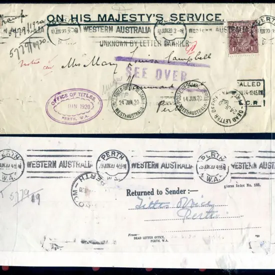 1920 (10th Jun) OHMS undelivered & returned Office ...
