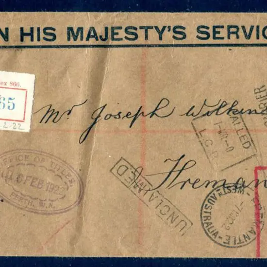 1922 (12th Feb) "ON HIS MAJESTY'S SERVICE" long ...