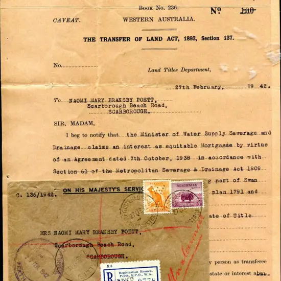 1942 (27th Feb) Small OHMS env with War time ...