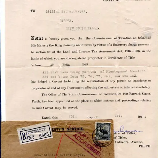 1944 (26th Jul) OHMS Land Titles Office "Lend to ...