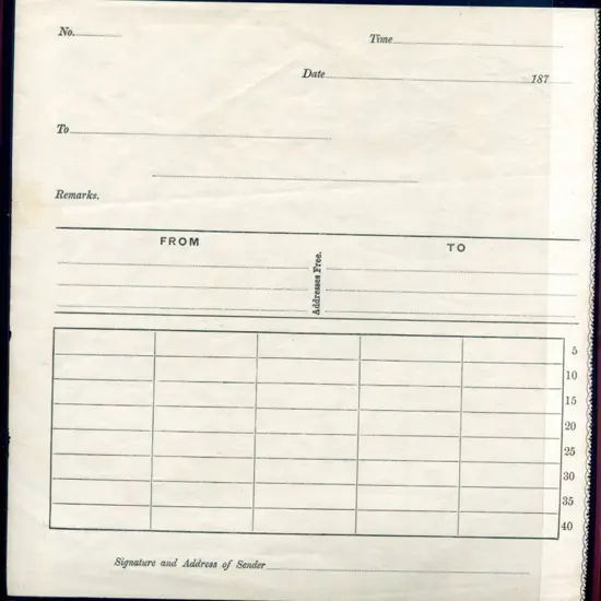 1879 Telegraph form TF1. Fine unused counterfoil.