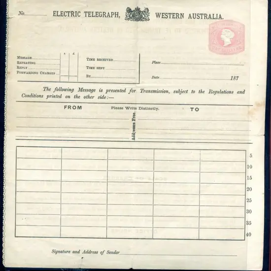 1879 1/- Telegraph form TF2. Light staining at ...