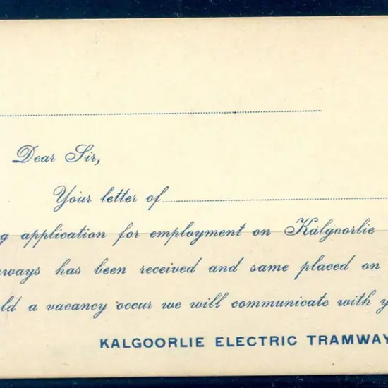 1879 1d blue Postcard PC2 ovptd for "Kalgoorlie ...