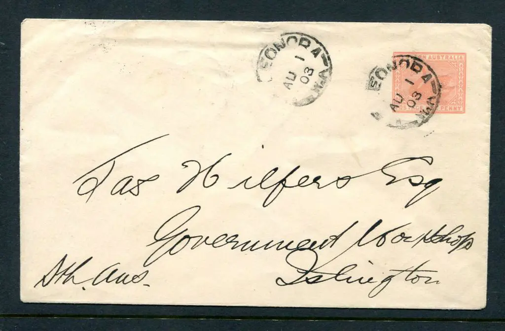 1902 1d rose envelope fine used with 2 Leonora ... Image 1++