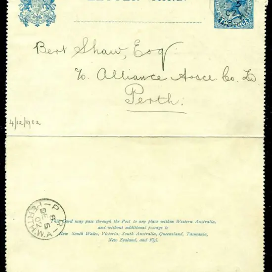 1902 2d blue Letter Card on grey card. F/U ...