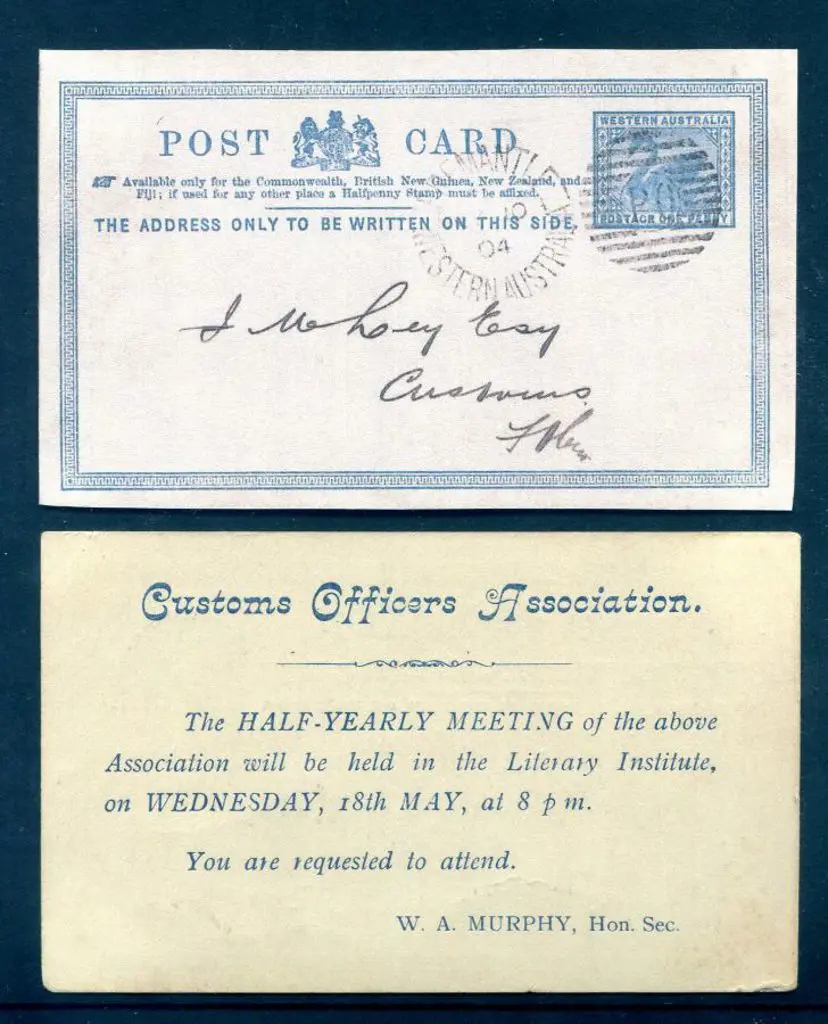 1903 1d blue Postcard PC10A ovptd for the "Customs ... Image 1++