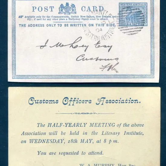 1903 1d blue Postcard PC10A ovptd for the "Customs ...