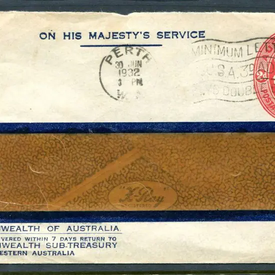 1930 2d red oval KGV embossed "OS" window envelope ...