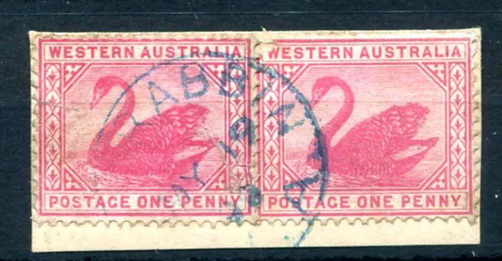 Boorabbin 3b-a in blue ink on 1d red swans pair ... Image 1++