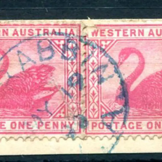 Boorabbin 3b-a in blue ink on 1d red swans pair ...