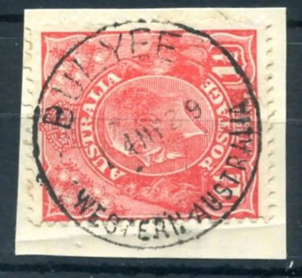 Bulyee A27 Bullseye strike on 1½d red KGV on piece ... Image 1++