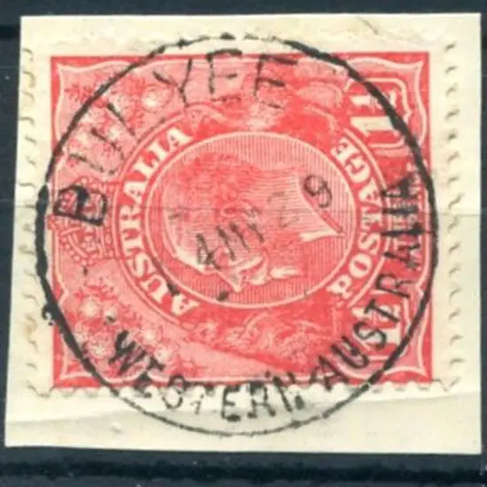 Bulyee A27 Bullseye strike on 1½d red KGV on piece ...