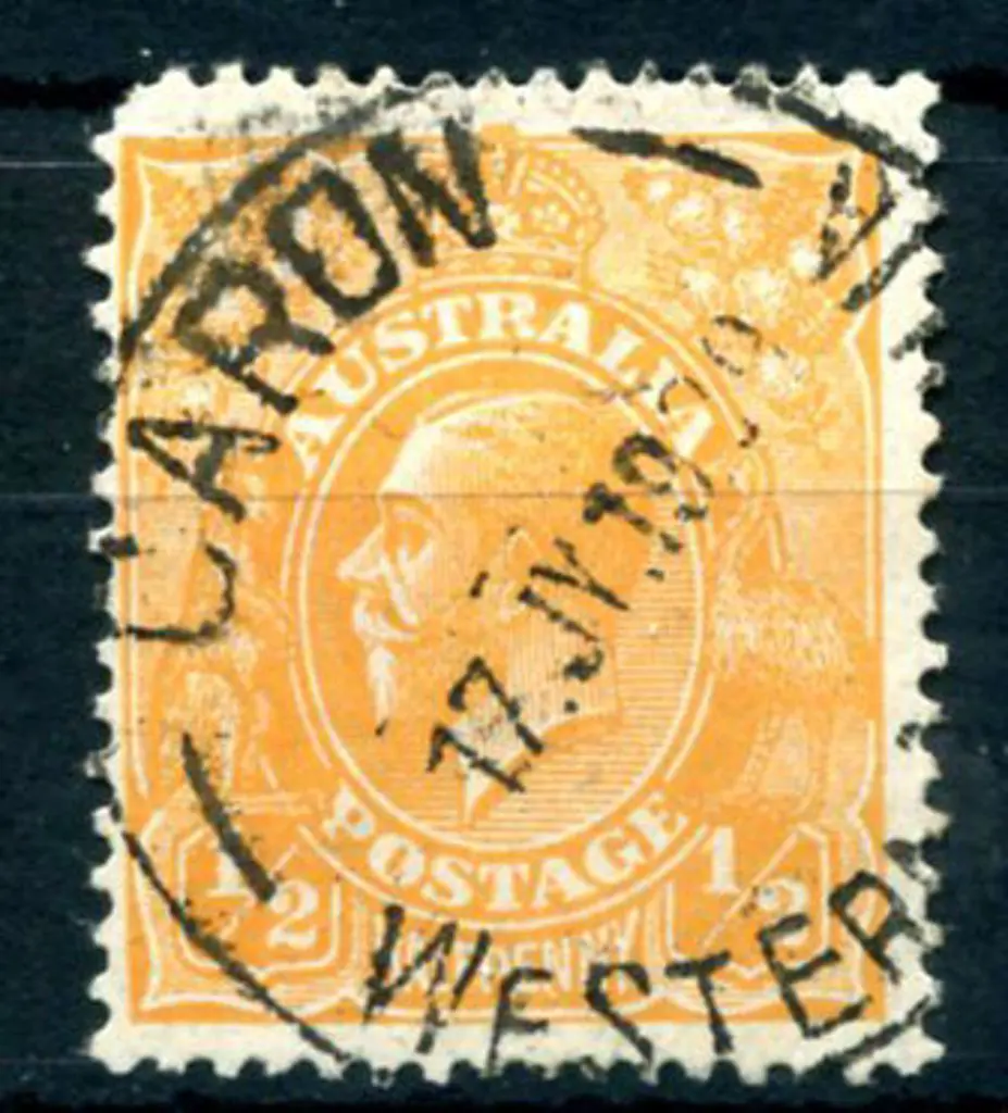 Caron A30 Attractive 80% strike on ½d orange KGV ... Image 1++