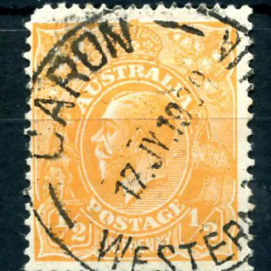 Caron A30 Attractive 80% strike on ½d orange KGV ...