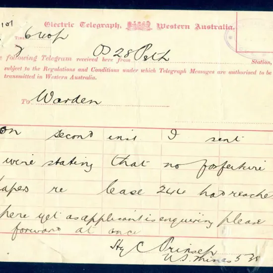 Cue Telegraph Office Oval rubber stamp which is a ...