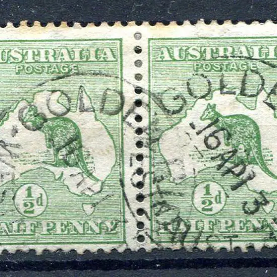 Golden Ridge B27-a Two fine strikes on ½d green ...