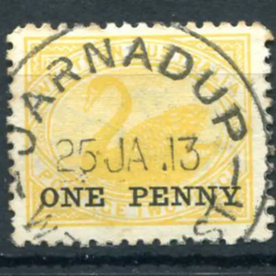 Jarnadup B28 on "ONE PENNY" surcharge on 2d yellow ...