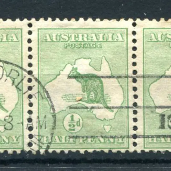 Kalgoorlie Machine cancel on strip of 3 ½d green ...