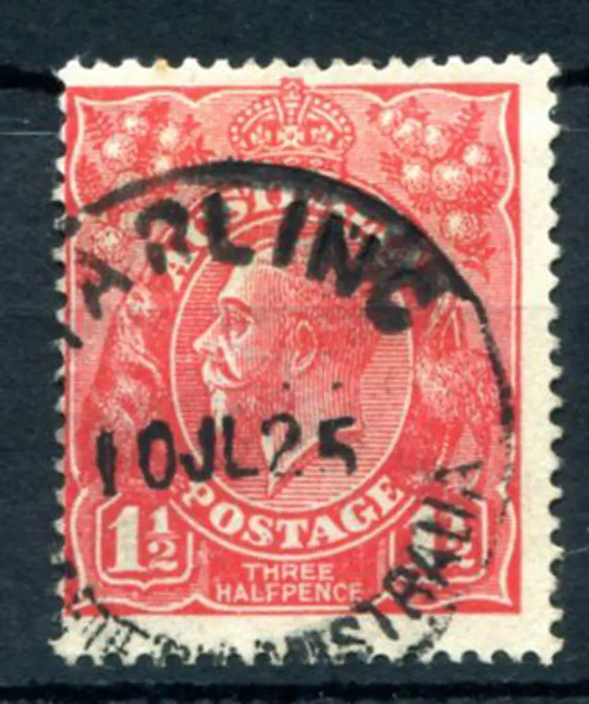 Marling A26 on 1½d red KGV for 10 JL 25. PMI dates ... Image 1++