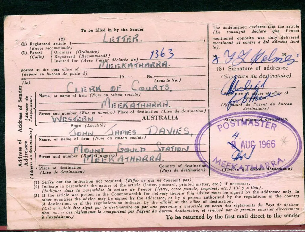 Meekatharra Postmaster ORS1 Full fine impression ... Image 1++