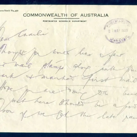 Merredin Postmaster ORS3 dated 27 MAY 1929 on ...