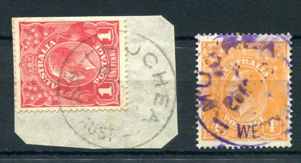 Muchea B30 Two fine strikes on 1d red KGV in black ... Image 1++