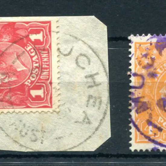 Muchea B30 Two fine strikes on 1d red KGV in black ...