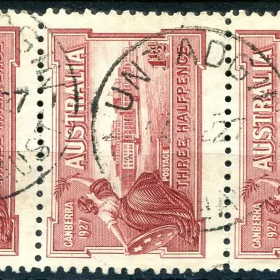 Muntadgin B28 Two complete strikes on 1927 1½d ...