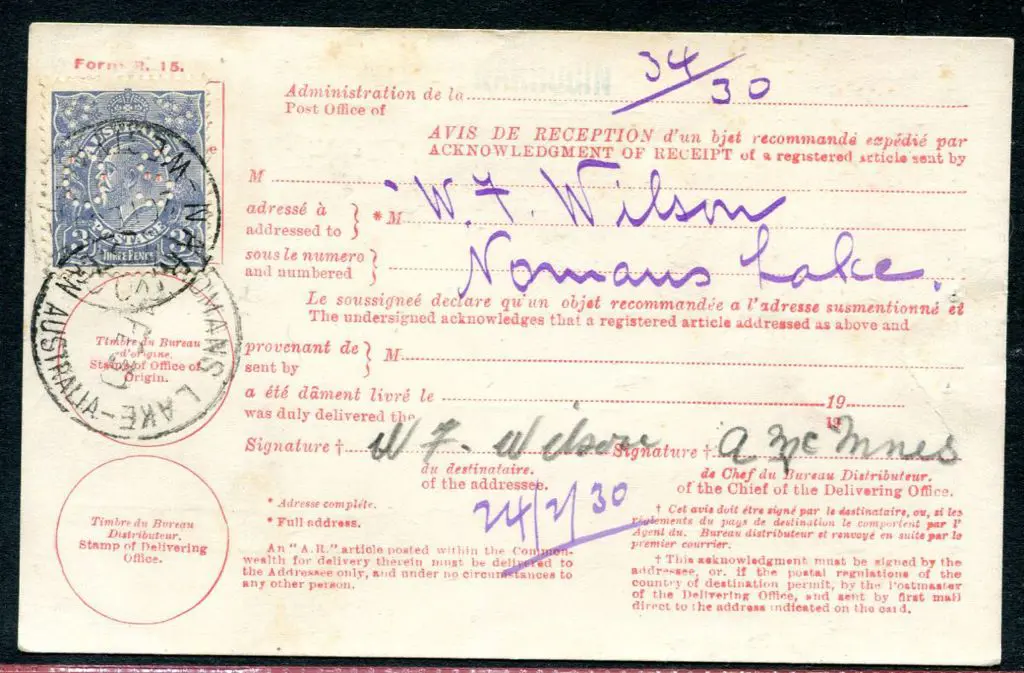 Normans Lake A30 Complete strike tying 3d blue KGV ... Image 1++