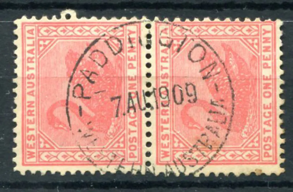 Paddington A28 on 1d red swans pair for7 AU 1909 ... Image 1++
