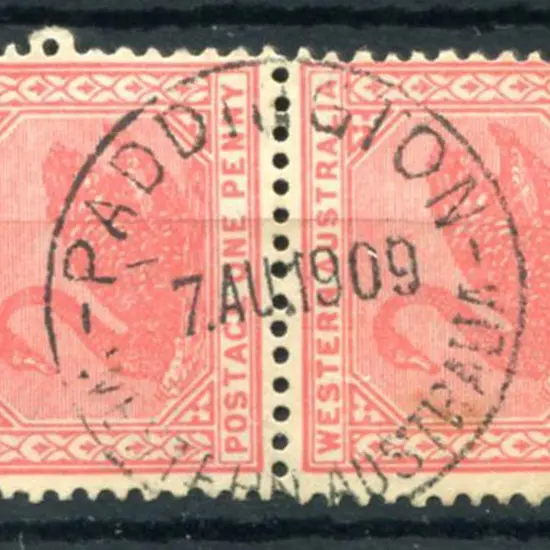 Paddington A28 on 1d red swans pair for7 AU 1909 ...