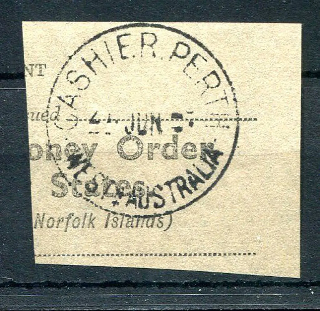 Perth Cashier Complete strike on Money Order piece ... Image 1++