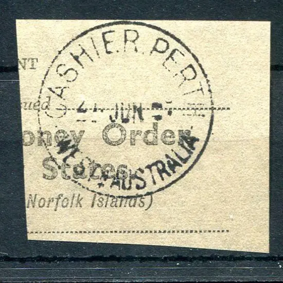 Perth Cashier Complete strike on Money Order piece ...
