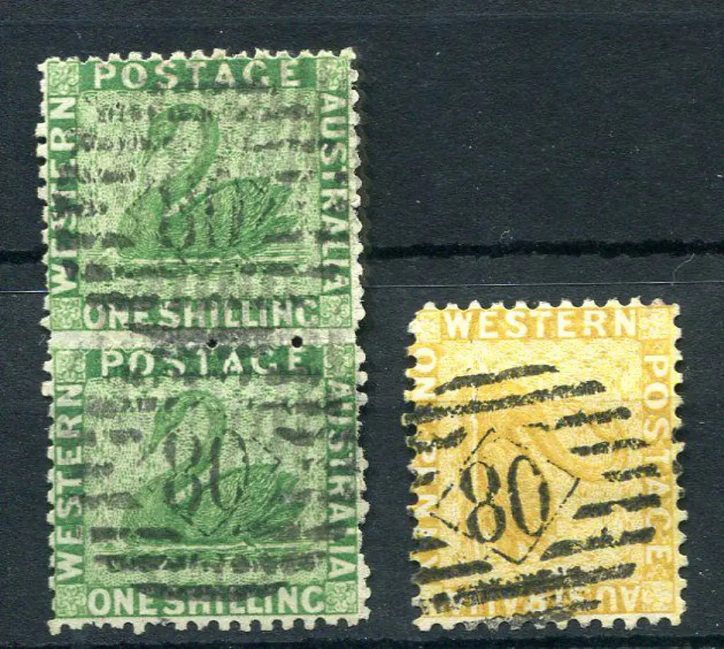 Perth Diamond "80" cancels x 2. First on 1/- sage ... Image 1++