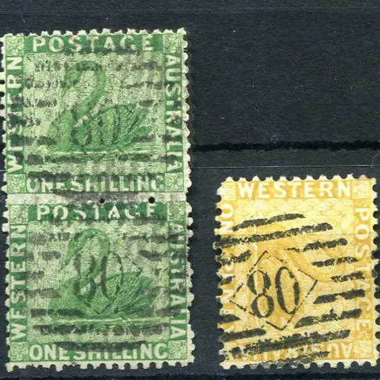 Perth Diamond "80" cancels x 2. First on 1/- sage ...