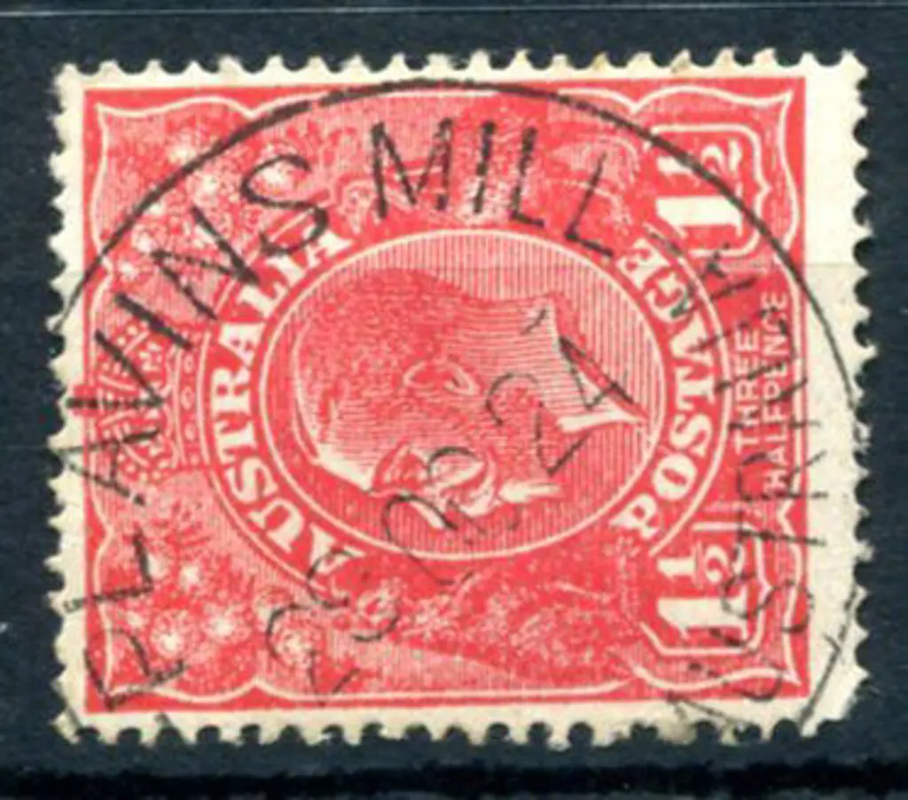 Plavins Mill A29 85% crisp strike on 1½d red KGV ... Image 1++