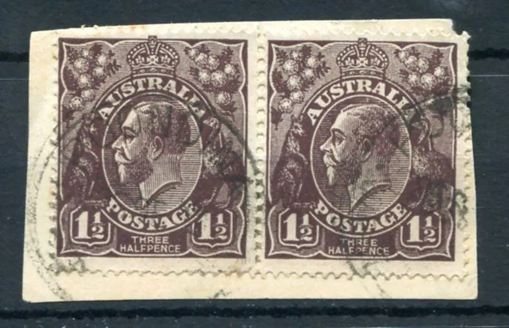 Poondina D27 on 1½d black-brown KGV pair on piece ... Image 1++