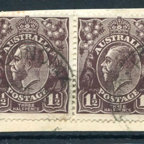 Poondina D27 on 1½d black-brown KGV pair on piece ...