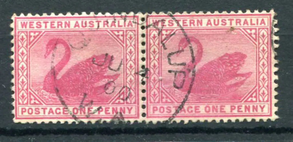 Quindalup 3b on 1d red swans pair dated JU 4 00. ... Image 1++