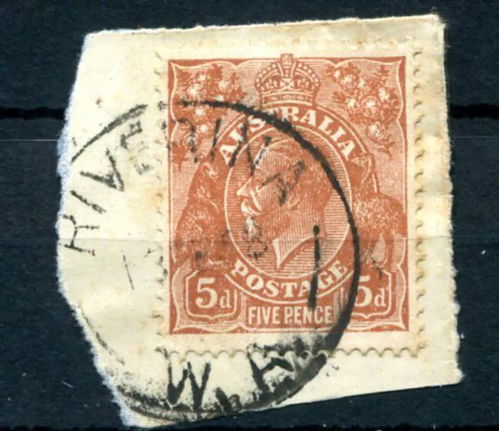 Riverina C29 on 5d chestnut KGV on piece for 13 ... Image 1++