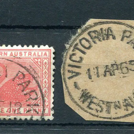 Victoria Park B28 Part strike on 1d red swan dated ...