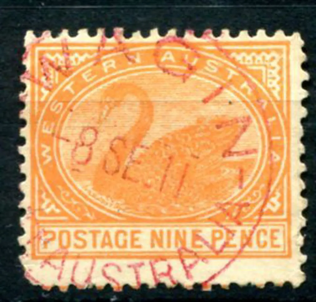 Wagin D27 on 9d orange swan, wmk Cr/A, perf. 12½ ... Image 1++