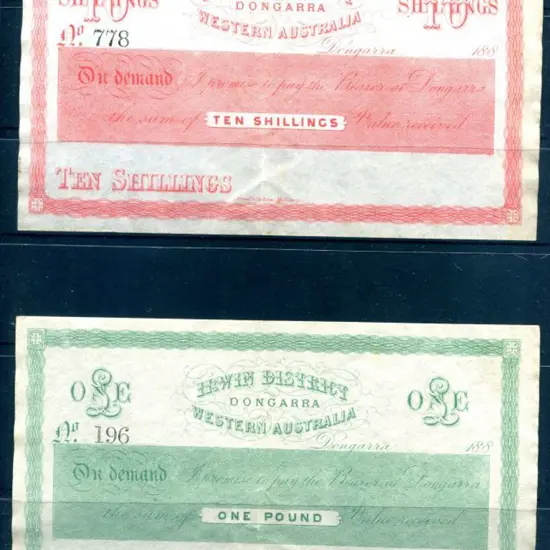 1880's 10/- pink & £1 green Promissory notes ...