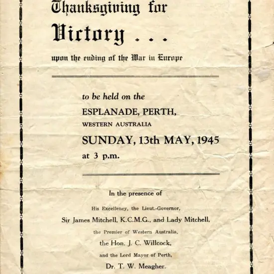1945 (13th May) "Thanksgiving for Victory Upon the ...